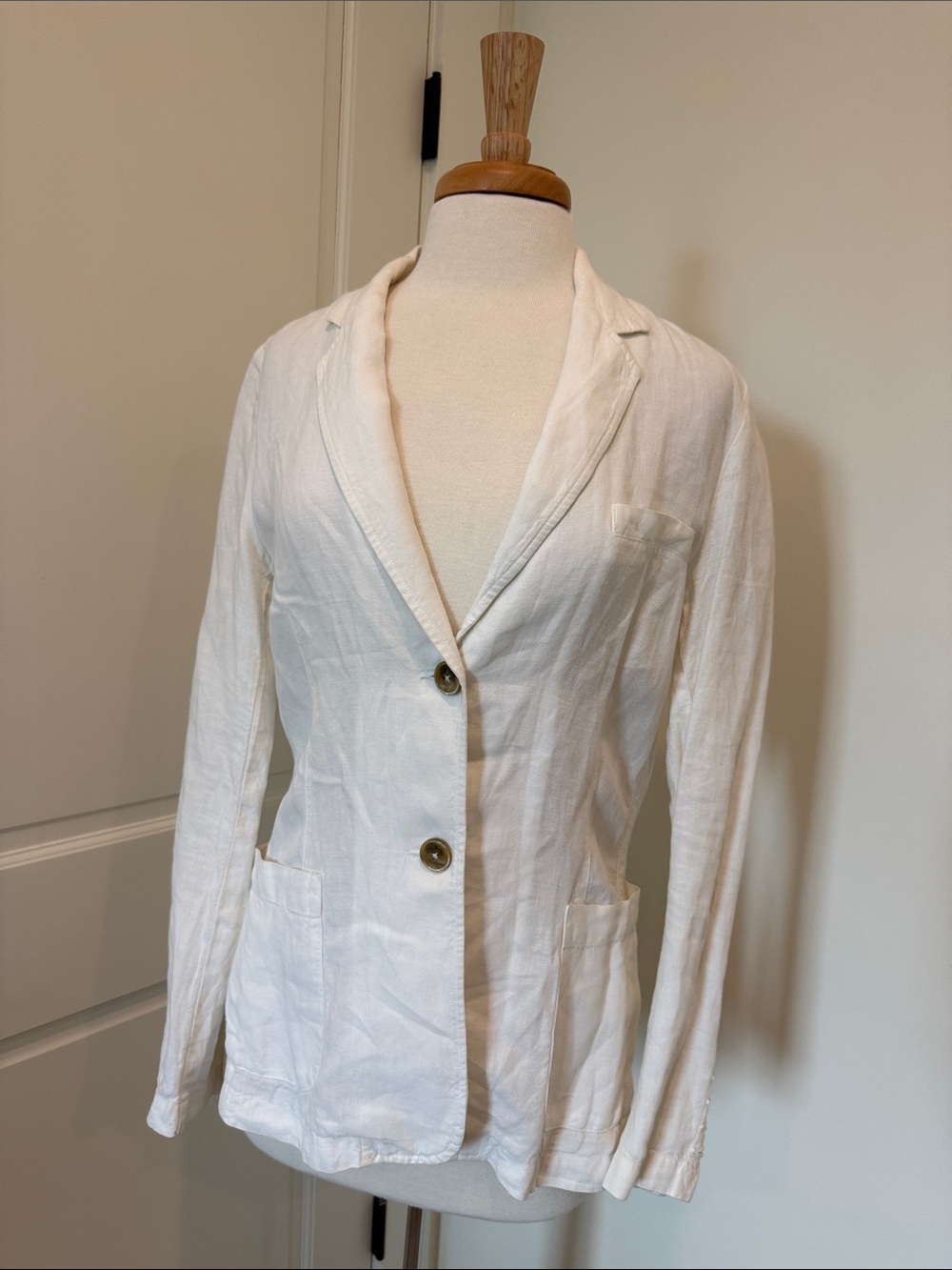 White Linen Two-Button Tailored Blazer